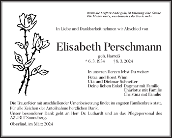 Traueranzeige von Elisabeth Perschmann von Südthüringer Presse