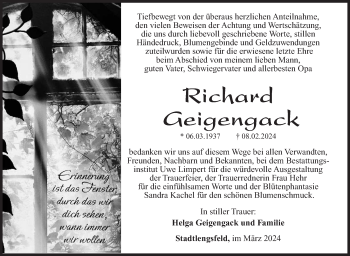 Traueranzeige von Richard Geigengack von Südthüringer Presse