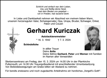 Traueranzeige von Gerhard Kuriczak von Frankenpost