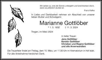 Traueranzeige von Marianne Gottlöber von Frankenpost