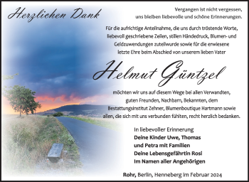 Traueranzeige von Helmut Güntzel von Südthüringer Presse