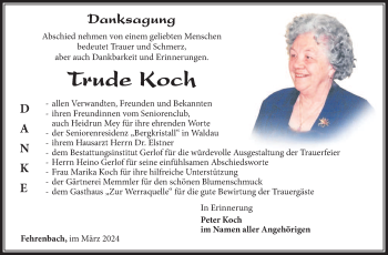 Traueranzeige von Trude Koch von Südthüringer Presse
