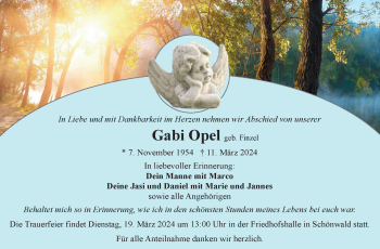 Traueranzeige von Gabriele Opel von Frankenpost
