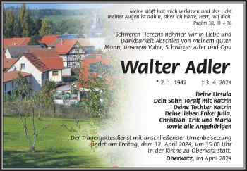 Traueranzeige von Walter Adler von Südthüringer Presse