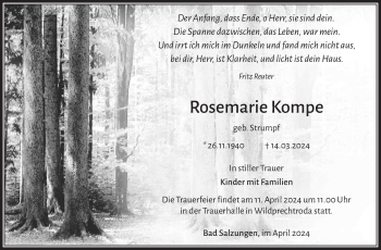 Traueranzeige von Rosemarie Kompe von Südthüringer Presse