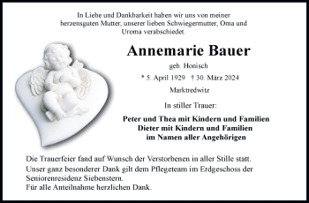 Traueranzeige von Annemarie Bauer von Frankenpost