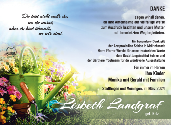 Traueranzeige von Lisbeth Landgraf von Südthüringer Presse