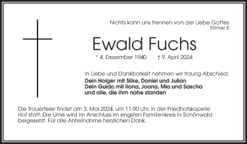 Traueranzeige von Ewald Fuchs von Frankenpost