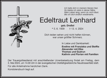 Traueranzeige von Edeltraut Lenhard von Frankenpost