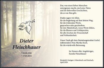 Traueranzeige von Dieter Fleischhauer von Südthüringer Presse