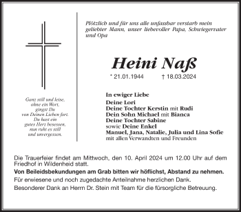 Traueranzeige von Heini Naß von Neue Presse Coburg