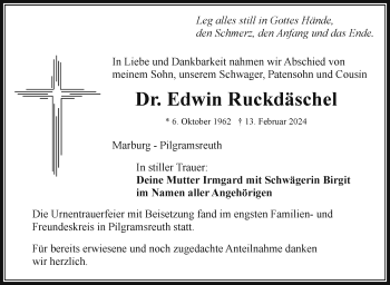 Traueranzeige von Edwin Ruckdäschel von Frankenpost