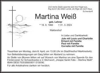 Traueranzeige von Martina Weiß von Frankenpost