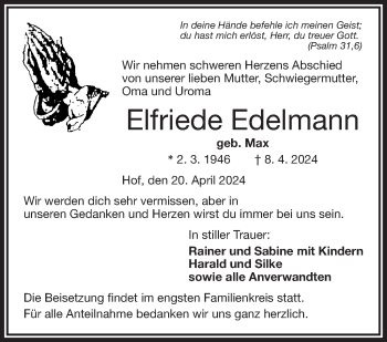 Traueranzeige von Elfriede Edelmann von Frankenpost