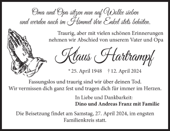 Traueranzeige von Klaus Hartrampf von Neue Presse Coburg