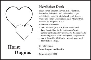Traueranzeige von Horst Dugnus von Südthüringer Presse