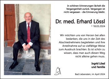 Traueranzeige von Erhard Lössl von Südthüringer Presse