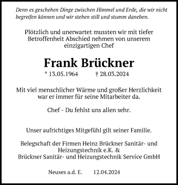 Traueranzeige von Frank Brückner von Neue Presse Coburg