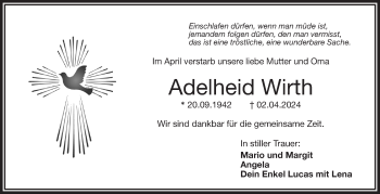 Traueranzeige von Adelheid Wirth von Frankenpost