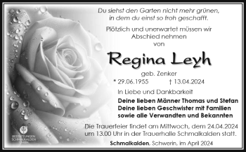 Traueranzeige von Regina Leyh von Südthüringer Presse