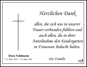 Traueranzeige von Dora Vohlmann von Südthüringer Presse