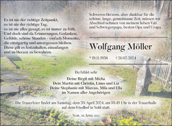 Traueranzeige von Wolfgang Möller von Südthüringer Presse