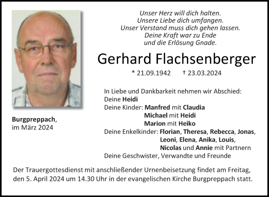 Traueranzeige von Gerhard Flachsenberger von Neue Presse Coburg