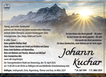 Traueranzeige von Johann Kuchar von Südthüringer Presse
