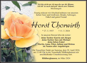 Traueranzeige von Horst Thorwirth von Südthüringer Presse