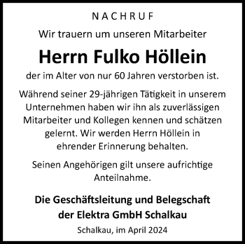 Traueranzeige von Fulko Höllein von Südthüringer Presse