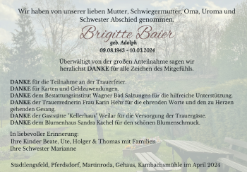 Traueranzeige von Brigitte Baier von Südthüringer Presse