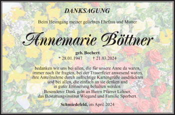 Traueranzeige von Annemarie Böttner von Südthüringer Presse