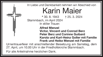 Traueranzeige von Karin Maier von Frankenpost