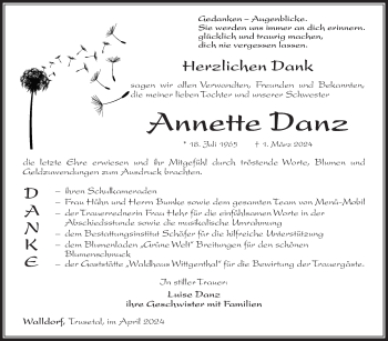 Traueranzeige von Annette Danz von Südthüringer Presse
