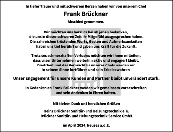 Traueranzeige von Frank Brückner von Neue Presse Coburg