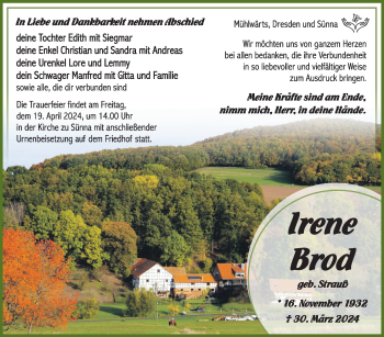 Traueranzeige von Irene Brod von Südthüringer Presse