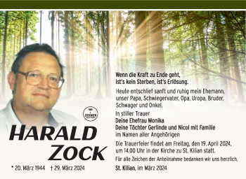 Traueranzeige von Harald Zock von Südthüringer Presse