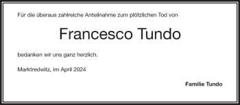 Traueranzeige von Francesco Tundo von Frankenpost