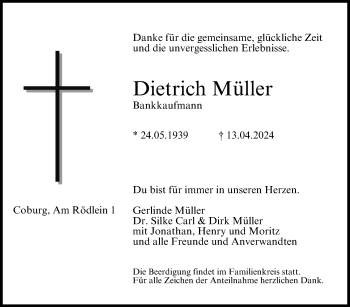 Traueranzeige von Dietrich Müller von Neue Presse Coburg