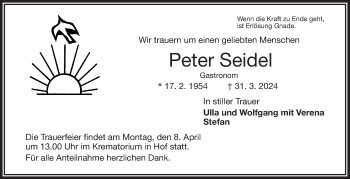 Traueranzeige von Peter Seidel von Frankenpost