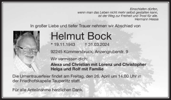 Traueranzeige von Helmut Bock von Frankenpost