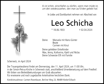 Traueranzeige von Leo Schicha von Neue Presse Coburg