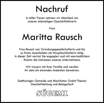 Traueranzeige von Maritta Rausch von Südthüringer Presse