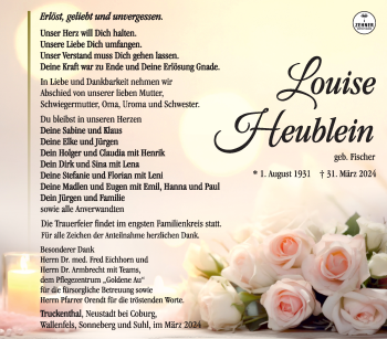 Traueranzeige von Louise Heublein von Südthüringer Presse