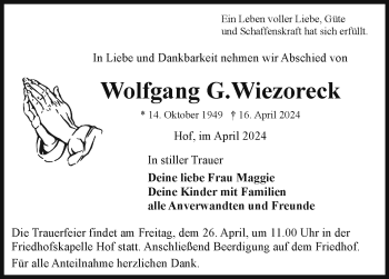 Traueranzeige von Wolfgang Wiezoreck von Frankenpost