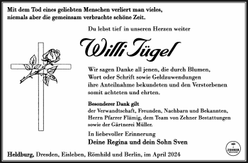Traueranzeige von Willi Tügel von Südthüringer Presse