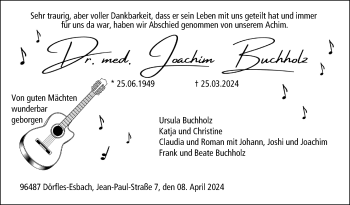 Traueranzeige von Joachim Buchholz von Neue Presse Coburg