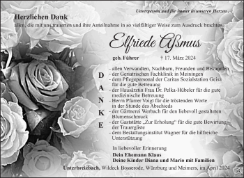 Traueranzeige von Elfriede Aßmus von Südthüringer Presse