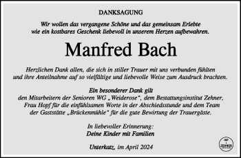 Traueranzeige von Manfred Bach von Südthüringer Presse