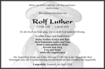 Traueranzeige von Rolf Luther von Südthüringer Presse